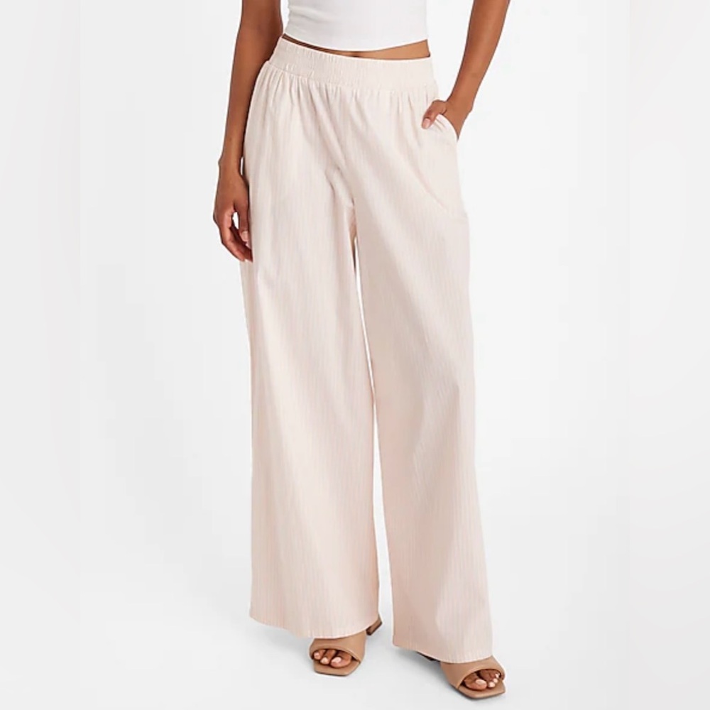 Express High Waisted Poplin Striped Pull on Wide Leg Pants Size M NWT